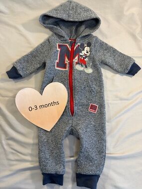 Disney Mickey Mouse Gray Hooded One Piece Romper/Bunting bag
